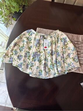 Dynamite Floral Circle Skirt in Blue and Green on Cream